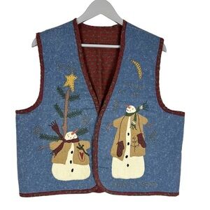 Handmade Snowman Vest vintage primitive hand stitched Christmas holidays